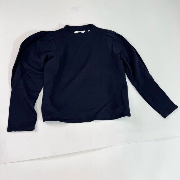 Rebecca Taylor Top Womens Medium Navy Blue Puff Long Sleeve Sweatshirt Material - Picture 1 of 8